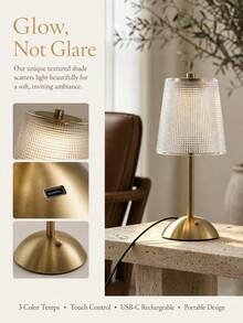 Brass Table Lamp, Textured Glass Shade Small Desk Lamp, Dimmable Warm Night Light, Minimalist Decorative Bedside Lamp For Dining Table Bedroom Living Room Home Decor - multicolor - View 3