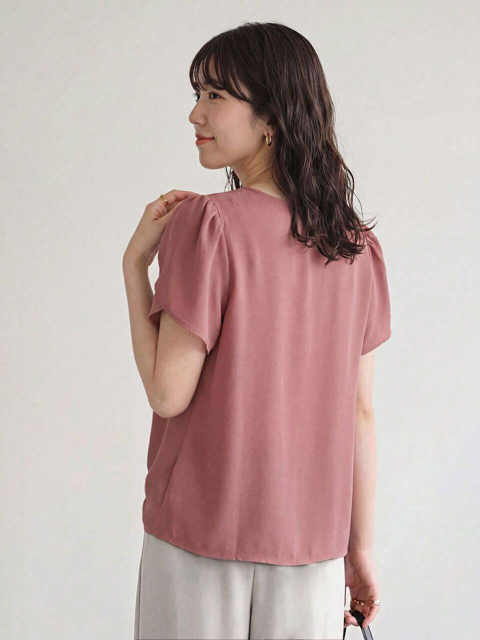 Petal Sleeve Knot Hem Solid Top,Casual