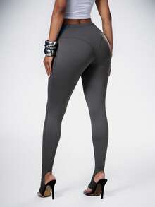 Denimoi Legging Stirrup Pinggang Tinggi Seksi, Bawahan untuk Acara Klub GNO, Busana Malam Perempuan untuk Konser - Dark Grey - View 6