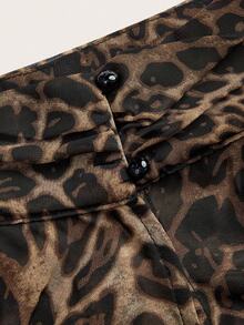 SHEIN Clasi Women's Leopard Print Stand Collar Casual Versatile Daily Wear Shirt - Black - View 4