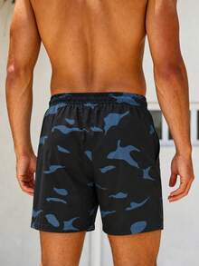 Naviga Onda Plus Size Men's Camouflage Print Drawstring Waist Beach Shorts Holiday / Vacation / Beach / Hawaii / Tropical / Swim /  Bathing - Black - View 2