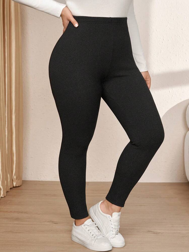 Comfylo Plus Size Fashion Slim Fit Leggings For Daily Wear Winter Autumn For Women Casual Back To School Going Out Black Leggings - Black - View 2