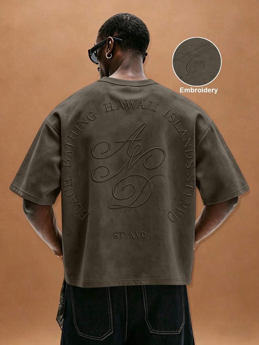 STYNVO 男士夏季休閒字母刺繡T恤 - 綠色 - 查看 1