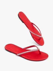 Grefit Bright Red Riveted Flip-Flops, Bold And Avant-Garde, Suitable For Holiday Style, Spring Street Wear Or Relaxed Summer Guest Styling - Red hh - View 12
