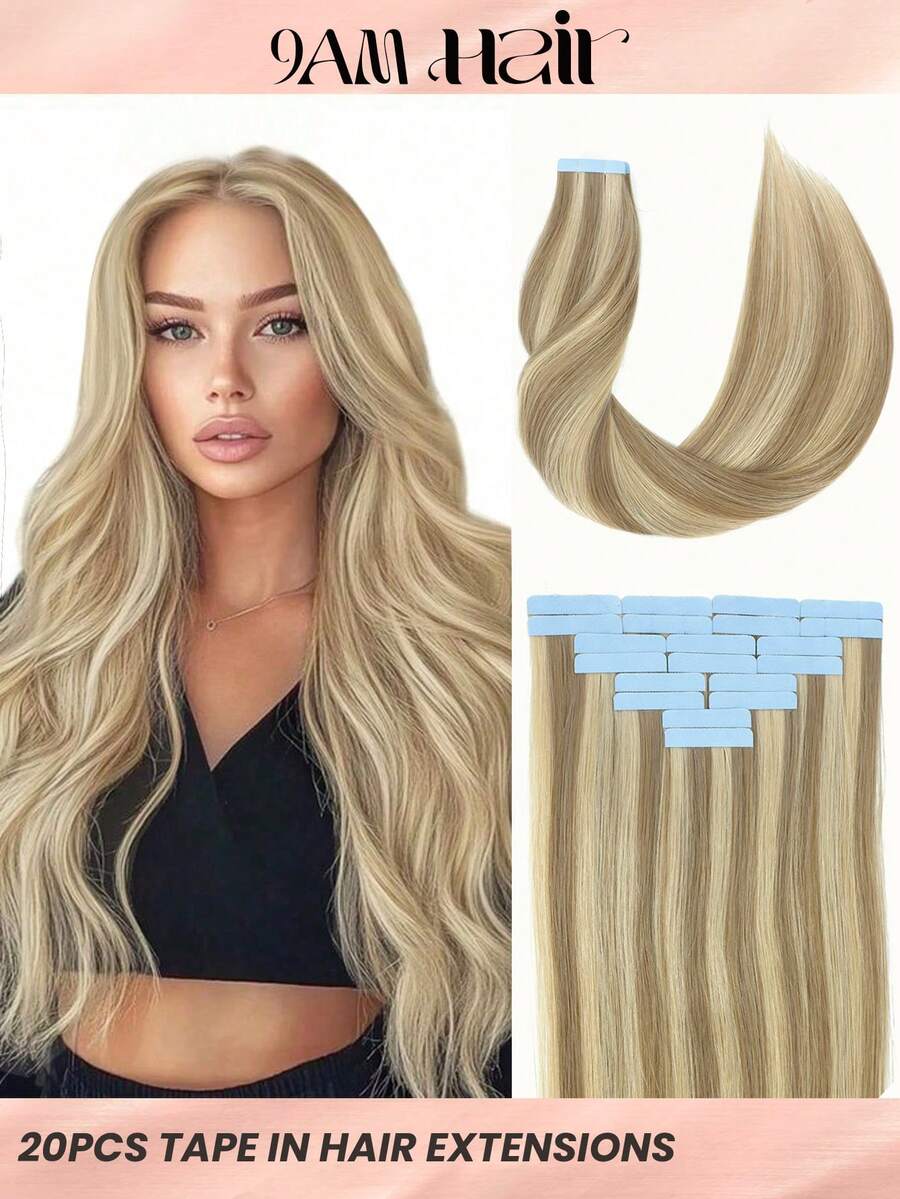 Tape In Hair Extensions Human Hair 14-22" Straight Seamless Skin Weft Hair Extension Tape In Hair Tape Ins Hair Extensions - S12/24 - View 1