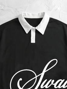 NORVETH 男士夏季休閒標準版型短袖 Polo 衫，藍白拼接配色附刺繡 - 黑色 - 查看 4