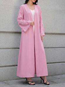 Al Najma 女款 3D 花卉裝飾長袖優雅阿巴雅長袍 - 粉色 - 查看 7