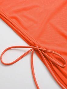 SHEIN Swim Drawstring Side Split Thigh Mesh Cover Up Dress,Summer Beach - Orange - View 7