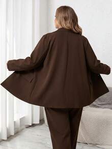 SHEIN CURVE+ Plus Size Casual Versatile Commute Solid Color Blazer - Brown - View 2