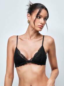 Softvol Holiday Season Ultra-Thin Bra, Floral Pattern Lace Bra For Small Bust Women, Soft Seamless Sexy Lingerie - Black - View 3