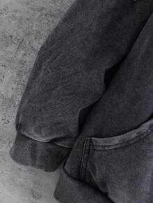 SHEIN 青少年男孩純色連帽拉鍊休閒日常穿著運動衫 - 深灰色 - 查看 5