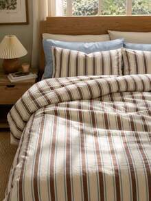 Cirelle 3pcs Retro Striped Duvet Cover Set, Polyester Bedding Set With 1 Duvet Cover And 2 Pillowcases, Soft Breathable Brown Stripes Comforter Cover For Bedroom Decor (No Insert) - Multicolor - View 2