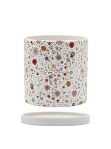 Haus Hana 1pc Cute Nordic Floral Print Ceramic Pot, Round Breathable Terracotta Planter With Drainage Hole For Succulents & Phalaenopsis - multicolor - View 10
