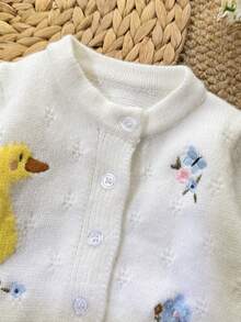 Cardigan bordado con flores y patito para recién nacido - Beis - Ver 5