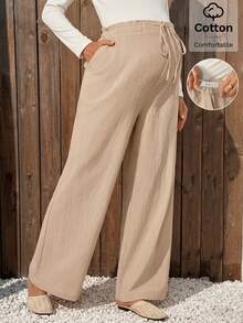 Boho Mama Women's Maternity Khaki Cotton Casual Pants – Adjustable Waist, Versatile, Everyday Style (Autumn) Fall - Khaki - View 2