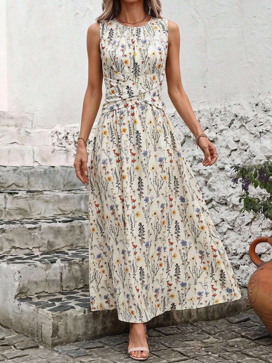 SHEIN Clasi 女款度假休閒花卉印花無袖洋裝