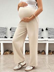 SHEIN Maternity High Waist Long Pants Fall - Khaki - View 6