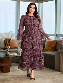 Modelyn Vestido elegante de talla grande con estampado de leopardo para mujer, primavera/verano - Marrón - Ver 3