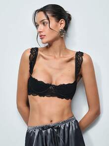 Softvol 1 pieza Bralette con encaje y decoración de lazo - Negro - Ver 4