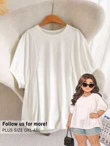 CosyJoli Plus Size Women's Short Sleeve Top, Cute Summer Clothing, White T-Shirt Casual Apparel, Peplum Top For Going Out Formal Home Wear Vacation Wear - White - View 4
