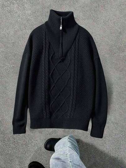 SHEIN Cárdigan con cuello vuelto, cremallera y cómodo estilo casual para adolescentes