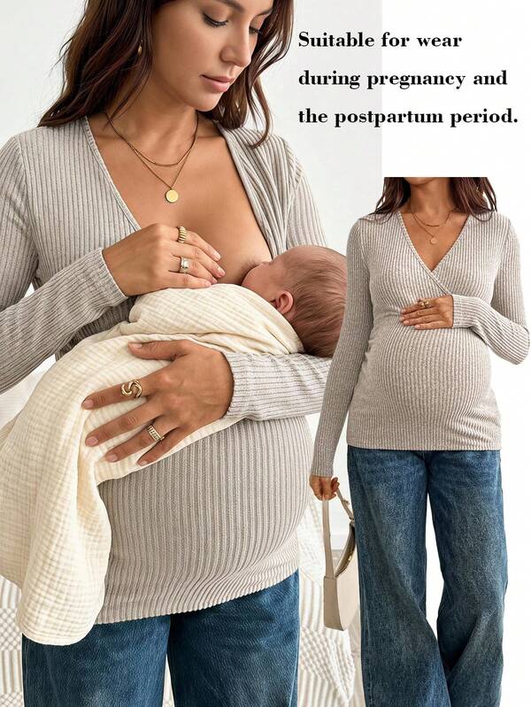 SHEIN Maternity Solid Color Nursing Casual Daily Wear Top