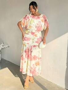 Firerie 大尺碼女款春夏優雅極簡精緻浪漫時尚聖帕特里克節假期派對日常穿著抽象綠色印花長袖洋裝 - 彩色 - 查看 7
