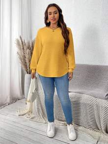 SHEIN LUNE 女款大尺碼休閒百搭純色運動衫 - 黃色 - 查看 3