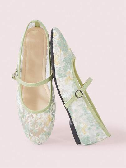 CUCCOO DOLLMOD Women's Shoes Round Toe Fashionable And Cute Mesh Light Green Belt Fresh And Versatile Flat-Soled Shoes