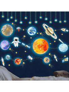 1 Set Glow-In-The-Dark Star, Planet, Mars And Space Wall Stickers Decor: Luminous Satellite, Earth, UFO, Solar System, Astronaut And Rocket Stickers, Suitable For Kids Room, Bedroom, Ceiling, Wall And Window - Self-Adhesive Removable DIY Decals - Multicolor - View 9