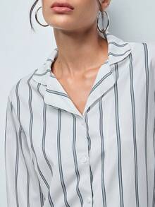 Softvol 女士宽松舒适透气条纹长袖上衣和裤子两件套家居服，冬季服装 - 白色 - 查看 7