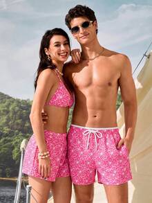 Manfinity VDAYZ Pantalones cortos de playa con estampado floral para hombres - Rosa - Ver 1