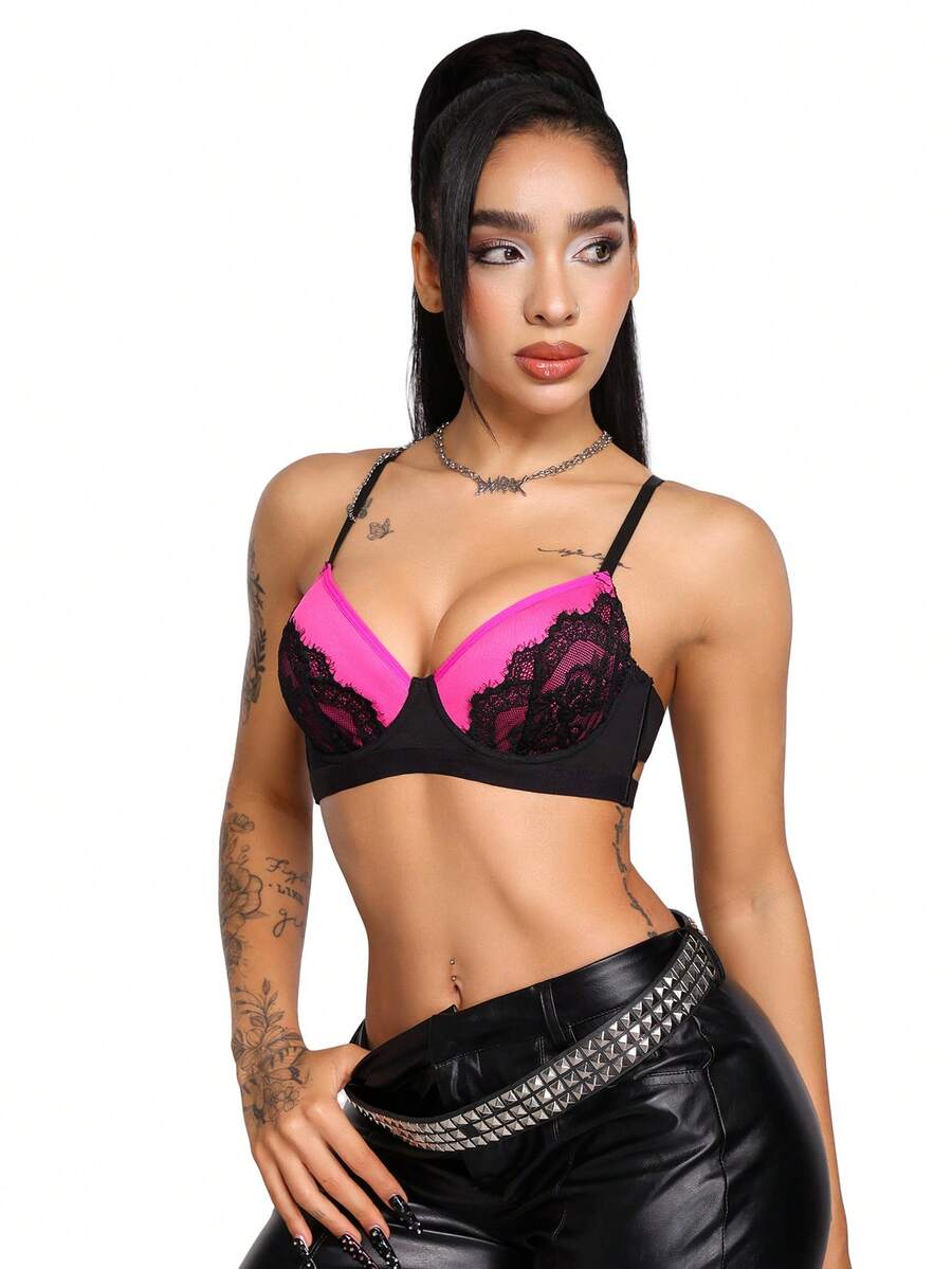 AltBold Sujetador sexy de mujer con patchwork de encaje y tirantes ajustables para uso diario - Multicolor - Ver 1