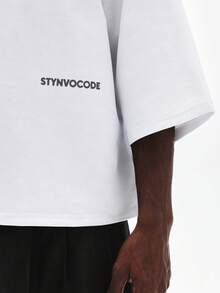 STYNVO 男士全白厚款T恤，大廓形寬鬆方正版型，夏季城市度假街頭風極簡純色寬鬆休閒基礎款T恤 - 白色 - 查看 5