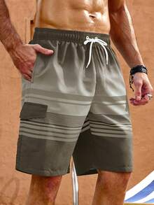 Manfinity KASUA Men's Vacation Casual Gradient Striped Beach Shorts - Brown - View 5