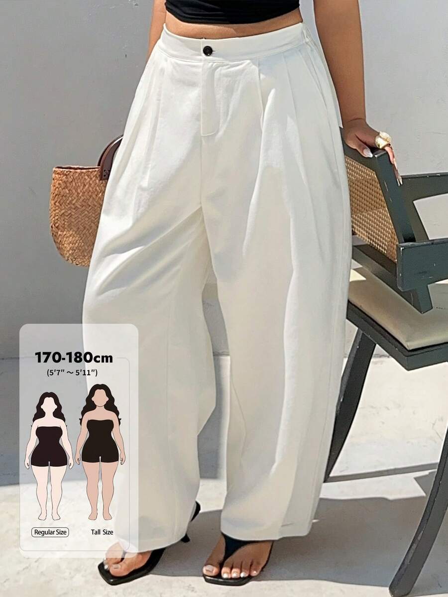 Dazy Tall Curve Solid Color Casual Fun Commute Harem Pants, Tall Women's Versatile White Plus Size Casual Pants, All Season - White - View 1