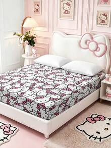 HELLO KITTY AND FRIENDS | SHEIN 1件裝粉色卡通角色印花床墊，拋光材質，柔軟保暖，適用於單人床/雙人床/Queen床/King床 - 粉色 - 查看 2