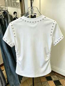 Resyla Women's Summer Casual Short Sleeve Ruched T-Shirt Day Time Holiday All White - Multicolor - View 2