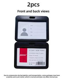 2PCS Hard Plastic Double Sided Horizontal Windows Black Badge Holder Card Protector Pouch Scratch Resistant Shockproof Clear View Easy Slide Compact For Office School Work Travel ID Credit Proximity Key Driver License Pass Back To School Supplies - black - View 10