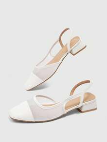CUCCOO BIZCHIC Women's Shoes Spring And Summer Pointed Short Thick Heel White Mesh Stitching High Heel Shoes - Moonlight White - View 10