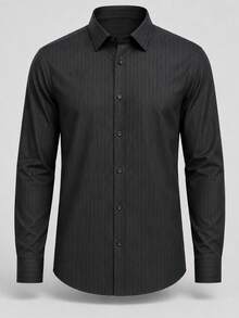 Manfinity Mode Men's Business Casual Design Embossed Long Sleeve Shirt - Black - View 4