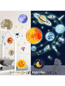 1 Set Glow-In-The-Dark Star, Planet, Mars And Space Wall Stickers Decor: Luminous Satellite, Earth, UFO, Solar System, Astronaut And Rocket Stickers, Suitable For Kids Room, Bedroom, Ceiling, Wall And Window - Self-Adhesive Removable DIY Decals - Multicolor - View 6