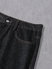 Manfinity Denimwave 男士街頭風 Grunge Y2K 哥德休閒做舊刺繡黑粉配色寬腿牛仔褲，適合演唱會、度假、海灘、假期、Rave、秋季 - 黑色 - 查看 8