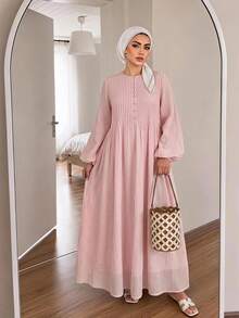 Solavon Plus Size Solid Color Casual Vacation Dress Fall - Dusty Pink - View 1