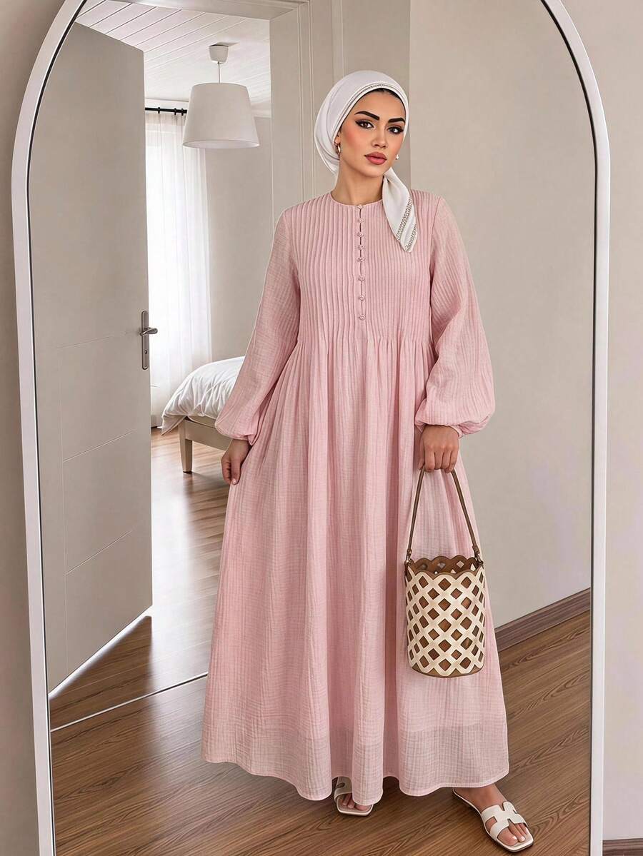 Solavon Plus Size Solid Color Casual Vacation Dress Fall - Dusty Pink - View 1
