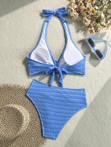 Swim Vcay 女款夏季藍色掛脖性感海灘度假比基尼泳衣兩件套 - 藍色 - 查看 2