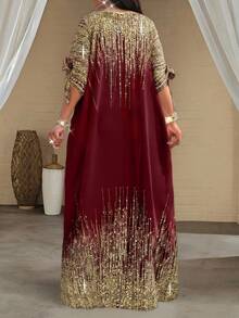 SHEIN Lady Plus Size White Short Sleeve Women's Vacation Robe, Loose Drape, Suitable For Vacation, Bridal Party, Beach, Tall Women's Slim Fit Long Dress - Burgundy - View 2