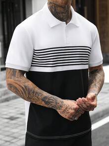 Manfinity CasualCool 男士拼色休閒通勤短袖 Polo 衫 - 彩色 - 查看 5