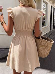 Flora Isola Flora Isola Women's Casual Solid Color Comfortable Ruffle Trim Umbrella Hem Dress Bohemian Vacation Style Skirt - Apricot - View 2