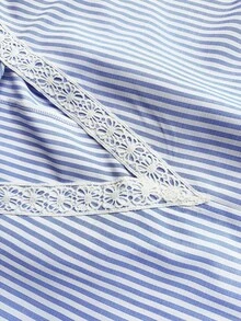 Maweii Plus Size Women's Spring Summer Casual Vacation Vintage Minimalist Loose V-Neck Dolman Sleeve Short Sleeve Woven Striped Dress - Blue and White - View 8